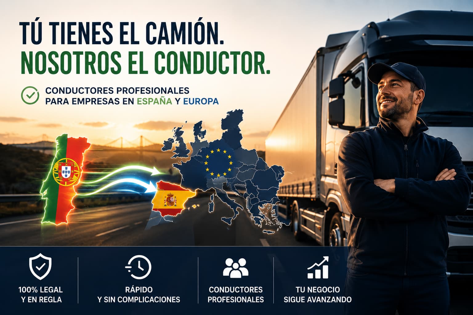 Conductor profesional junto a camión de transporte